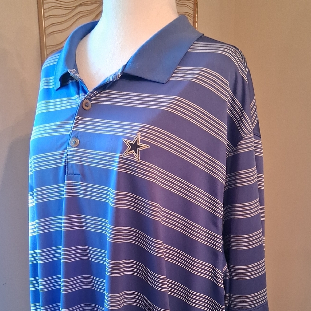 Nike Blue and White Striped Polo Shirt